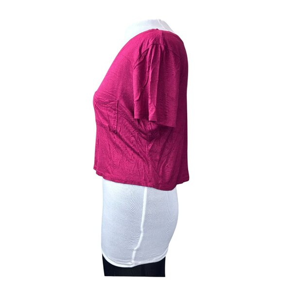 Bozzolo Womens V-Neck Cropped T-Shirt S Rayon/Spandex Blend Burgundy - Picture 2 of 10